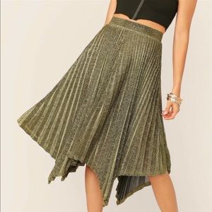 Asymmetrical Hem pleated Gold Skirt